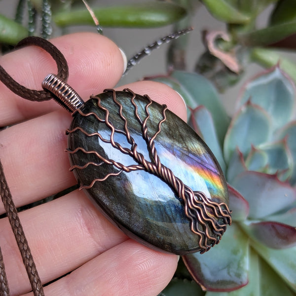 Labradorite Tree of Life Wire Wrapped Pendant in Oxidized Copper