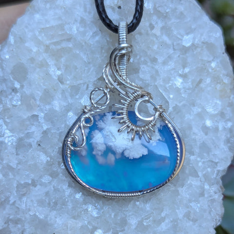 Plume Agate Doublet Wire Wrapped Pendant in Sterling Silver