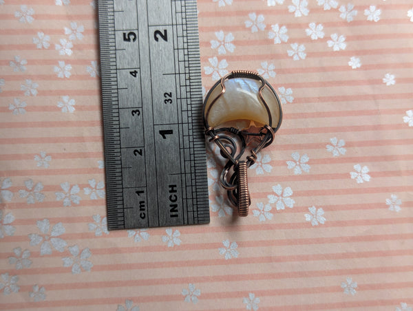 Rainbow Moonstone Crescent Wire Wrapped Pendant in Oxidized Copper