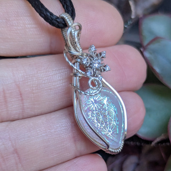 Kaleidoscope Glass Wire Wrapped Sterling Silver Pendant