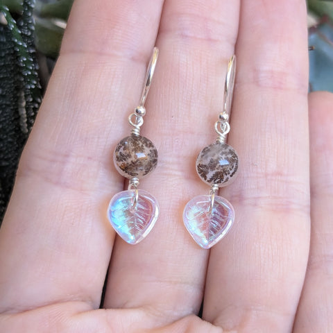 Dendritic Quartz Dangle Earrings in Sterling Silver