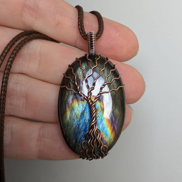 Labradorite Tree of Life Wire Wrapped Pendant in Oxidized Copper