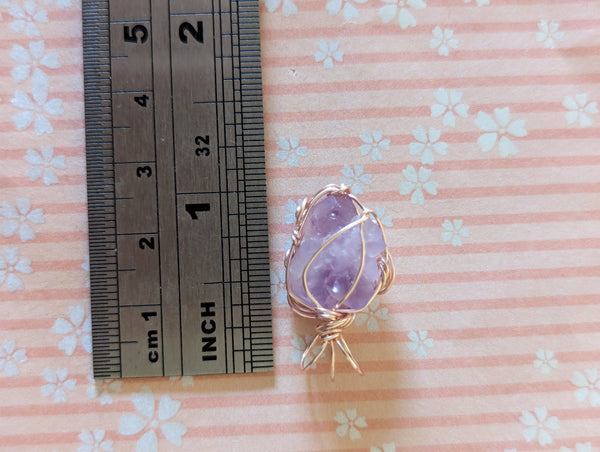 Raw Amethyst Crystal Wire Wrapped Pendant in Pink Enameled Copper