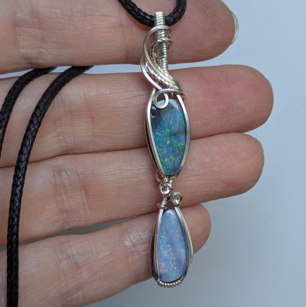 Australian Opal Doblet Wire Wrapped Pendant in Sterling Silver