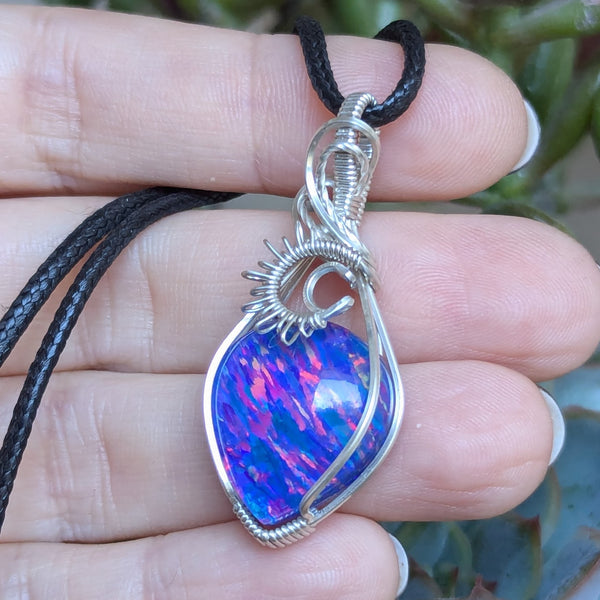 Bello Opal Doublet Wire Wrapped Sterling Silver Pendant