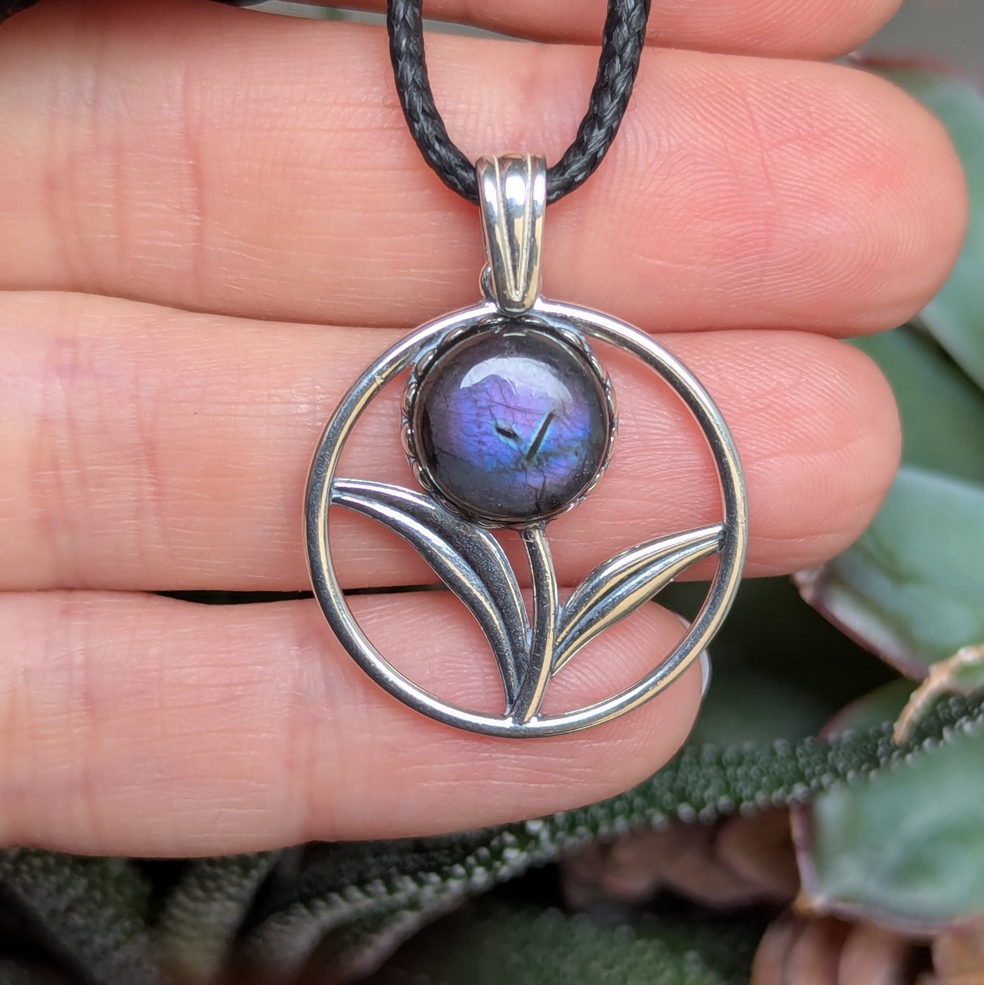 Purple Labradorite Flower Pendant in Sterling Silver
