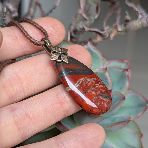 Red Jasper Pendant in Antique Brass