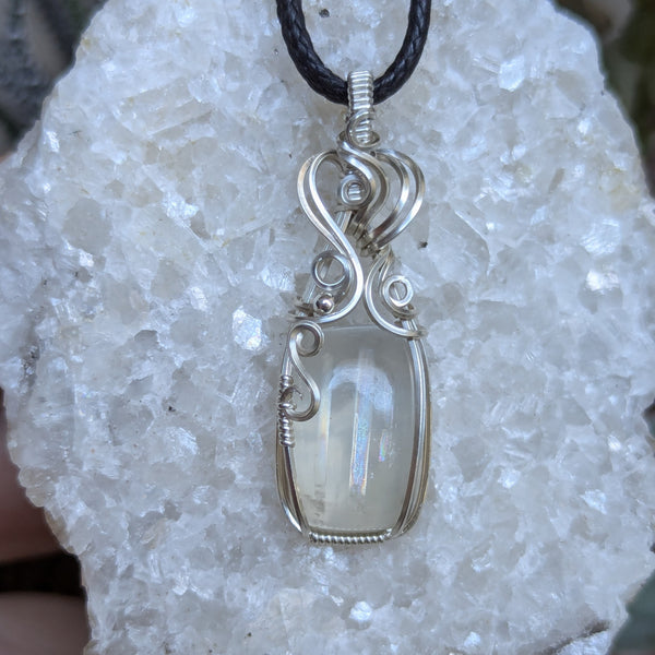 Malawi Moonstone Wire Wrapped Sterling Silver Pendant