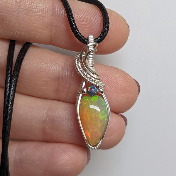 Welo Opal Wire Wrapped Pendant in Sterling Silver