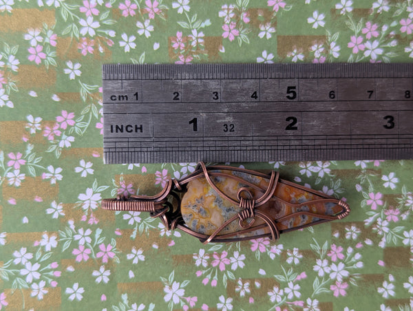 Red Marcasite Druzy Wire Wrapped Pendant in Oxidized Copper