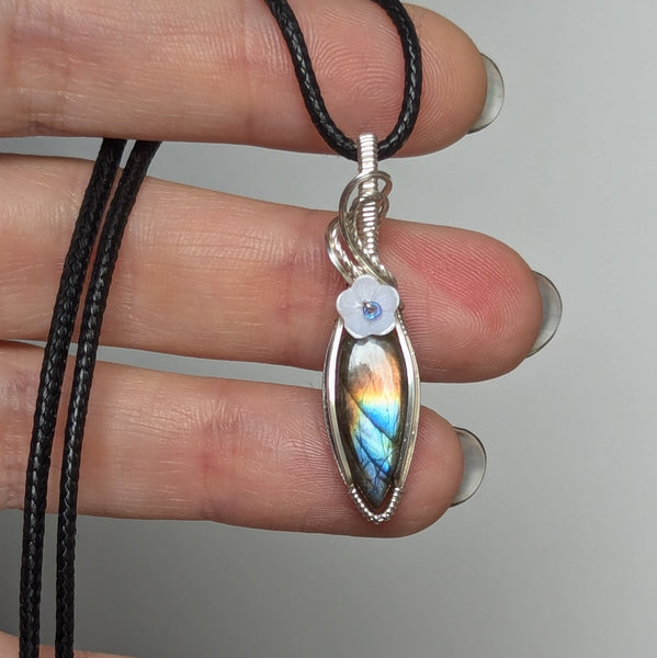 Labradorite Wire Wrapped Sterling Silver Mini Pendant