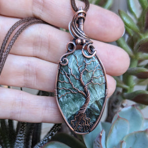 Seraphinite Tree of Life Wire Wrapped Oxidized Copper Pendant