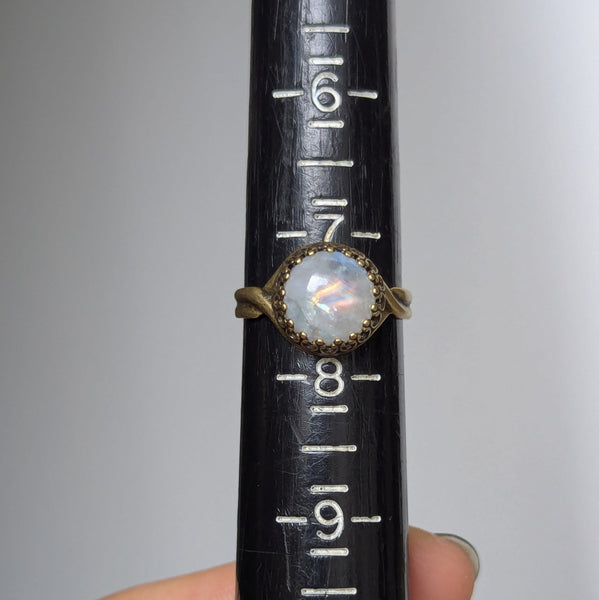 Rainbow Moonstone Size 7.5 Ring in Oxidized Brass