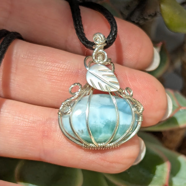 Larimar Mini Pumpkin Pendant in Sterling Silver