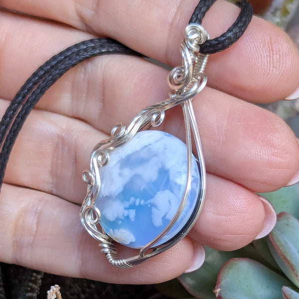 Plume Agate Doublet Wire Wrapped Pendant in Sterling Silver