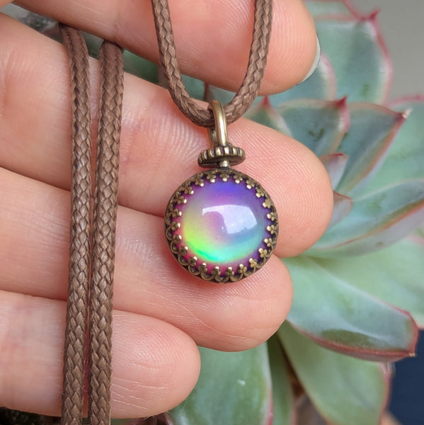 Aurora Opal Reversable Swivel Mini Pendant in Oxidized Brass