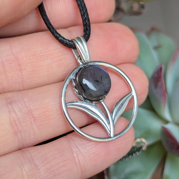 Purple Labradorite Flower Pendant in Sterling Silver