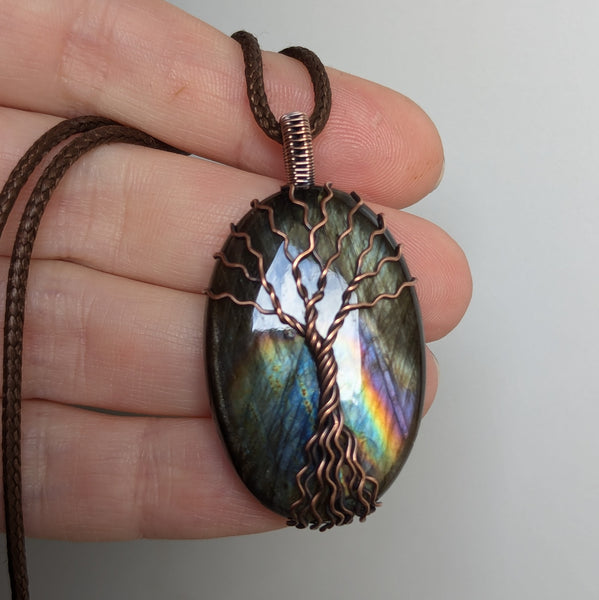 Labradorite Tree of Life Wire Wrapped Pendant in Oxidized Copper