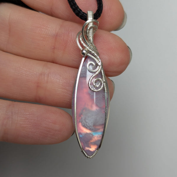 Plume Agate Doublet Wire Wrapped Pendant in Sterling Silver