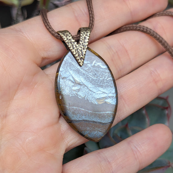 Tiger Iron Pendant in Antique Brass