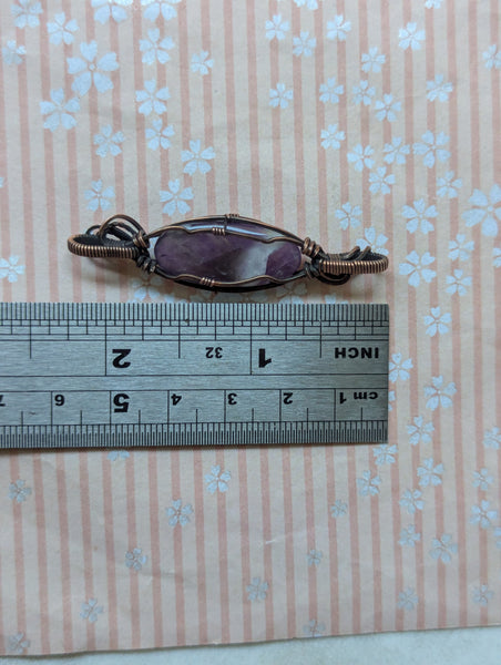 Chevron Amethyst Wire Wrapped Pendant in Oxidized Copper
