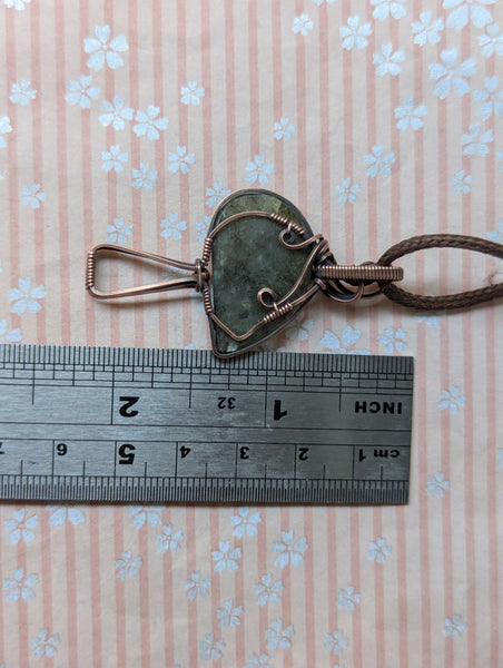 Labradorite Mushroom Wire Wrapped Pendant in Oxidized Copper