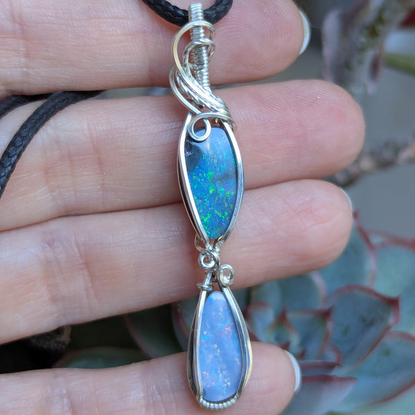Australian Opal Doblet Wire Wrapped Pendant in Sterling Silver