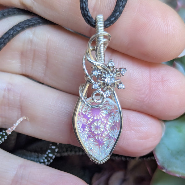 Kaleidoscope Glass Wire Wrapped Sterling Silver Pendant