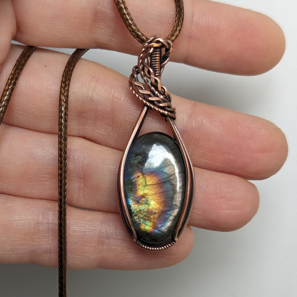 Labradorite Wire Wrapped Pendant in Oxidized Copper