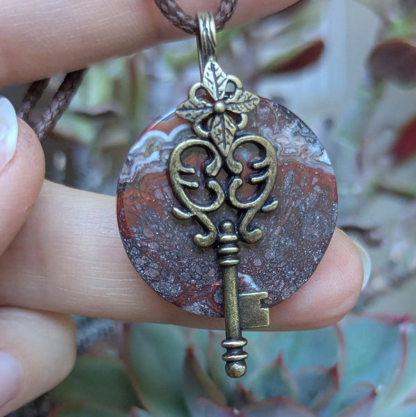 Red Jasper Pendant in Antique Brass