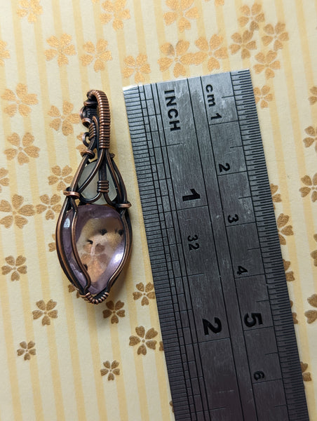 Amethyst with Hollandite & Silky Moonstone Vase Pendant in Oxidized Copper