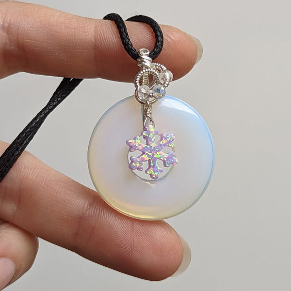 Opalite Donut with Dangle Snowflake Pendant in Sterling Silver