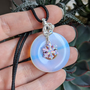 Opalite Donut with Dangle Snowflake Pendant in Sterling Silver