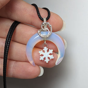 Opalite Crescent Moon & Opal Snowflake Pendant in Sterling Silver
