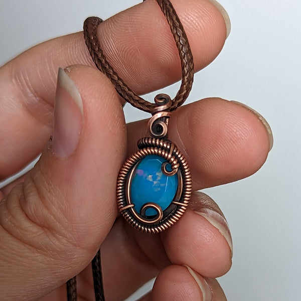 Dyed Blue Faceted Welo Opal Mini Pendant in Oxidized Copper