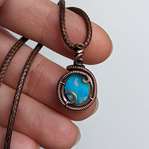 Dyed Blue Faceted Welo Opal Mini Pendant in Oxidized Copper