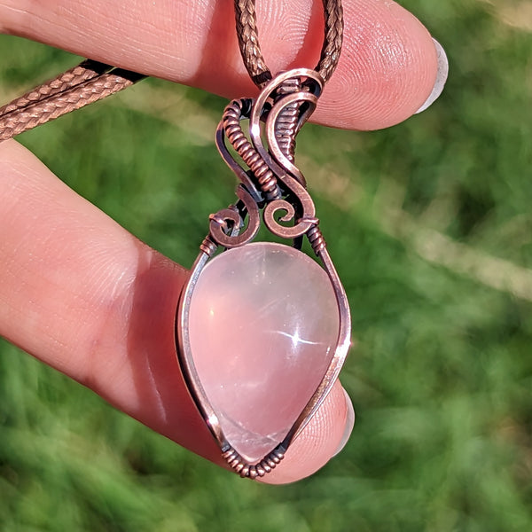 Rose Quartz Pendant in Oxidized Copper