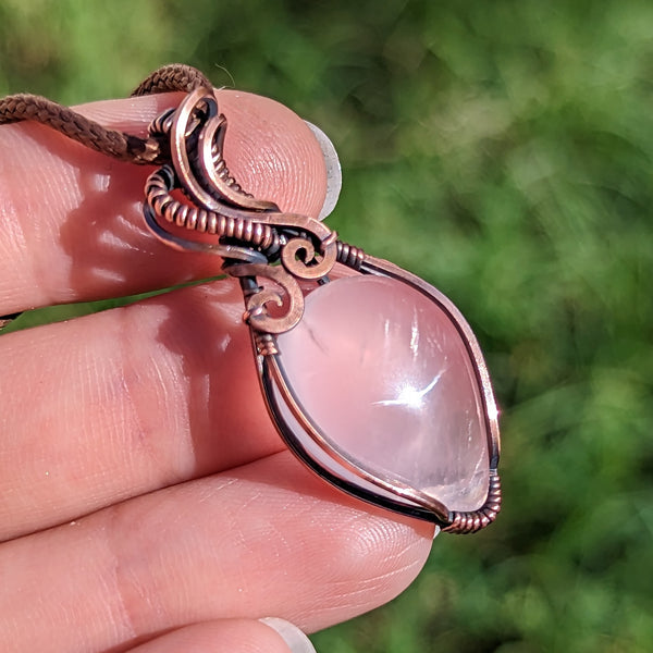 Rose Quartz Pendant in Oxidized Copper