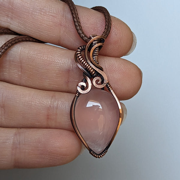 Rose Quartz Pendant in Oxidized Copper
